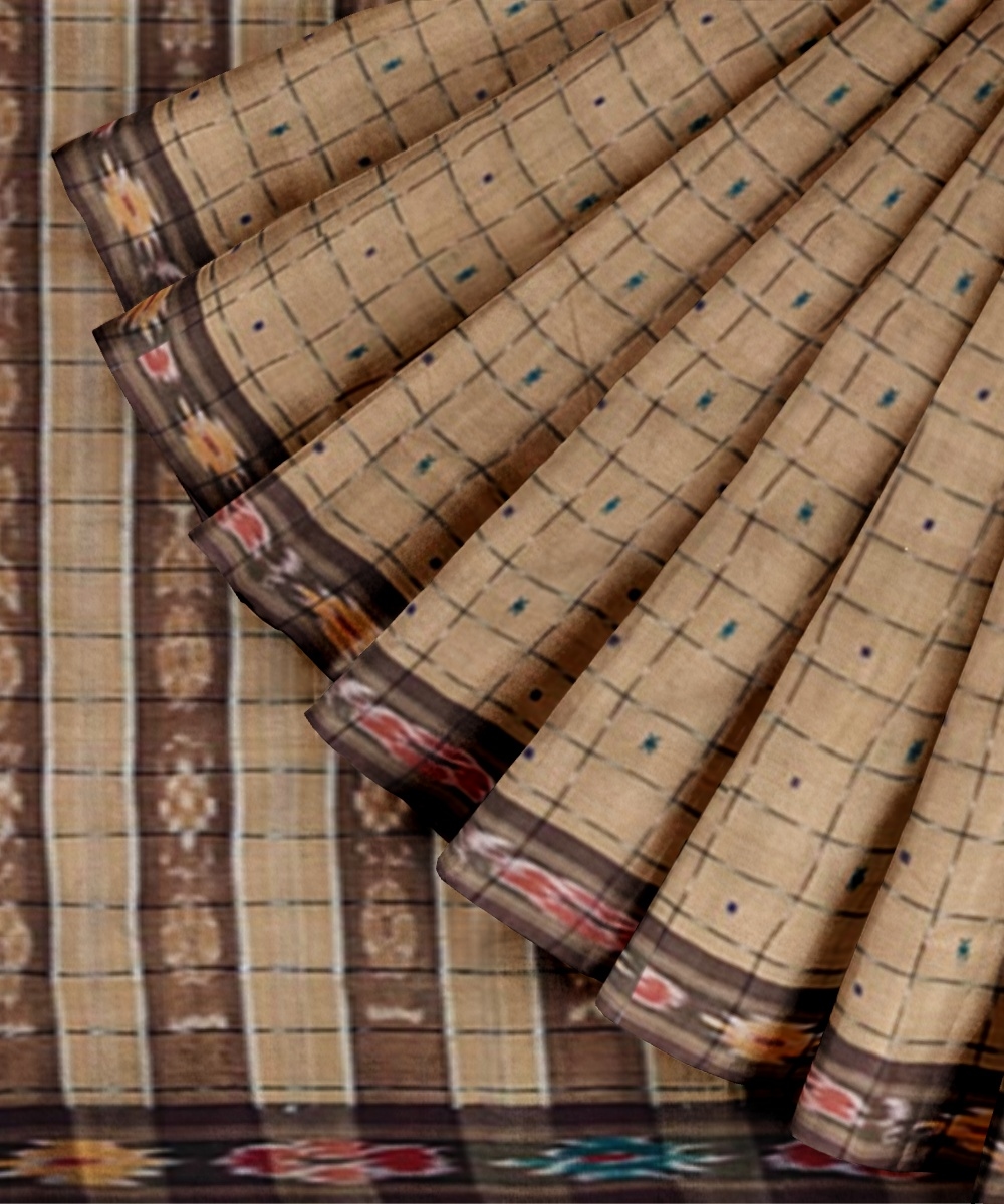 Beige Sambalpuri Handwoven Single Ikat Cotton Saree Image 3