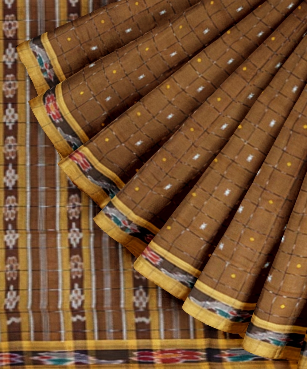 Rust Sambalpuri Handwoven Single Ikat Cotton Saree Image 3