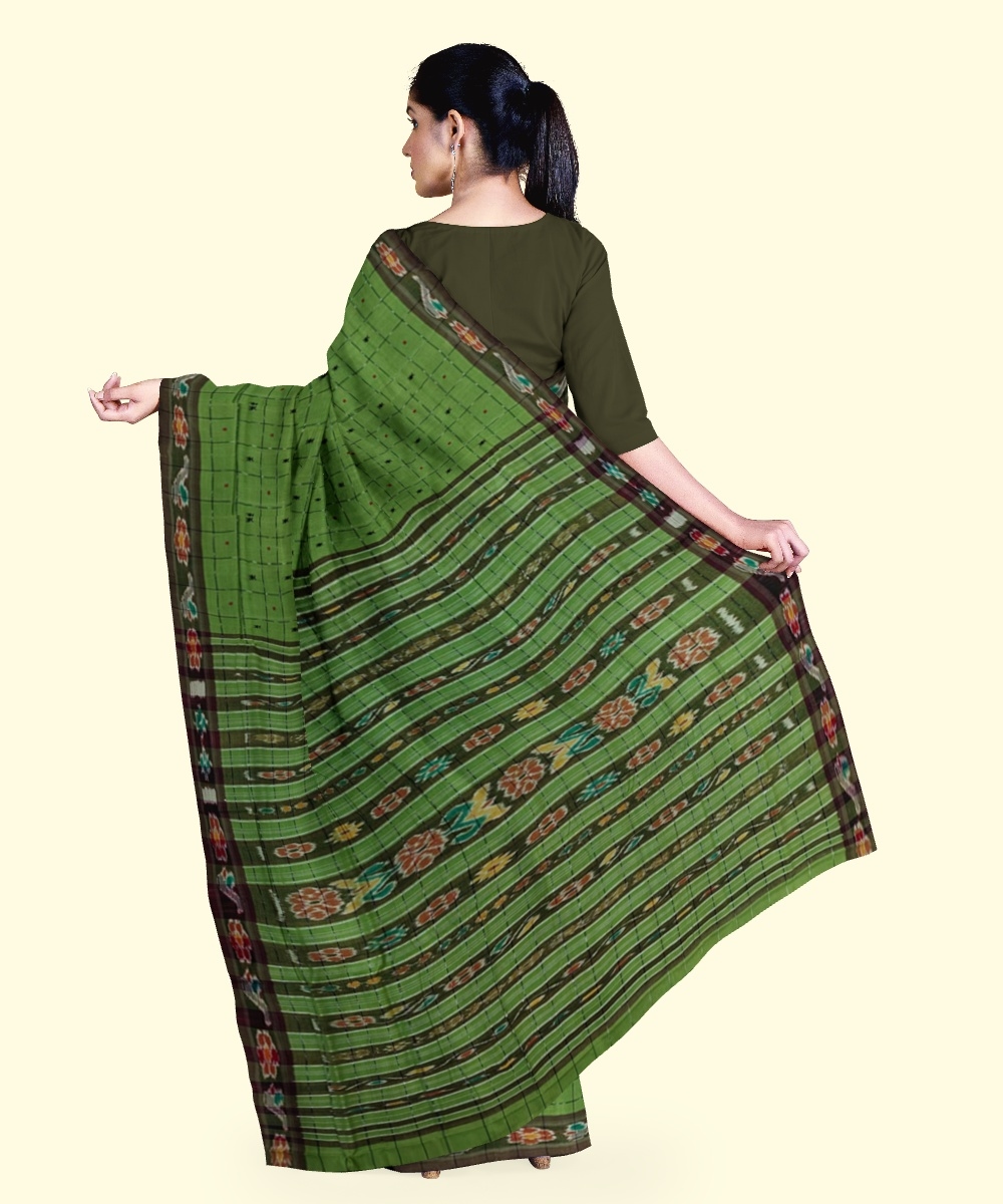 Olive Sambalpuri Handwoven Single Ikat Cotton Saree Image 3