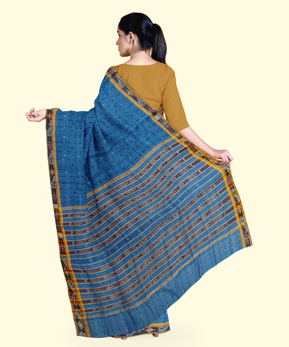 Blue Sambalpuri Handwoven Single Ikat Cotton Saree Image 4