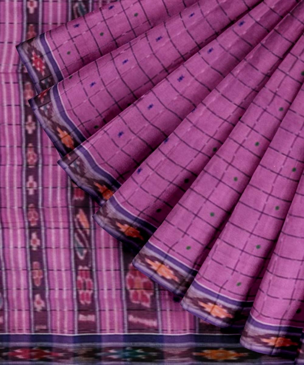 Pink Sambalpuri Handwoven Single Ikat Cotton Saree Image 3