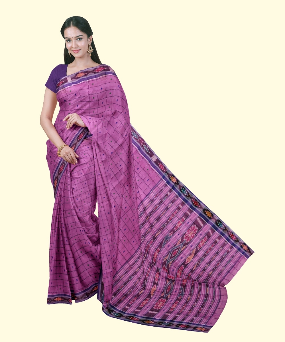 Pink Sambalpuri Handwoven Single Ikat Cotton Saree Image 1