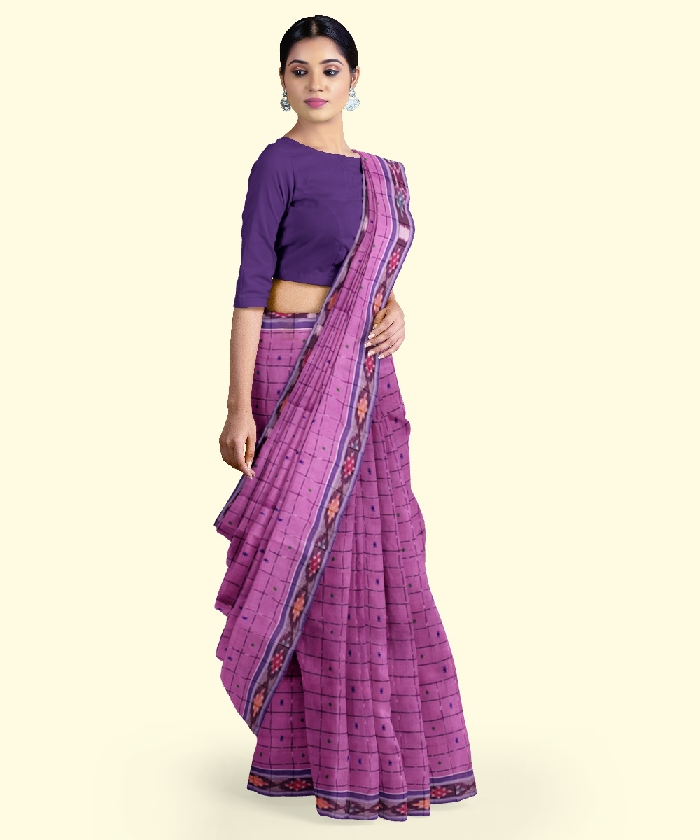 Pink Sambalpuri Handwoven Single Ikat Cotton Saree Image 2