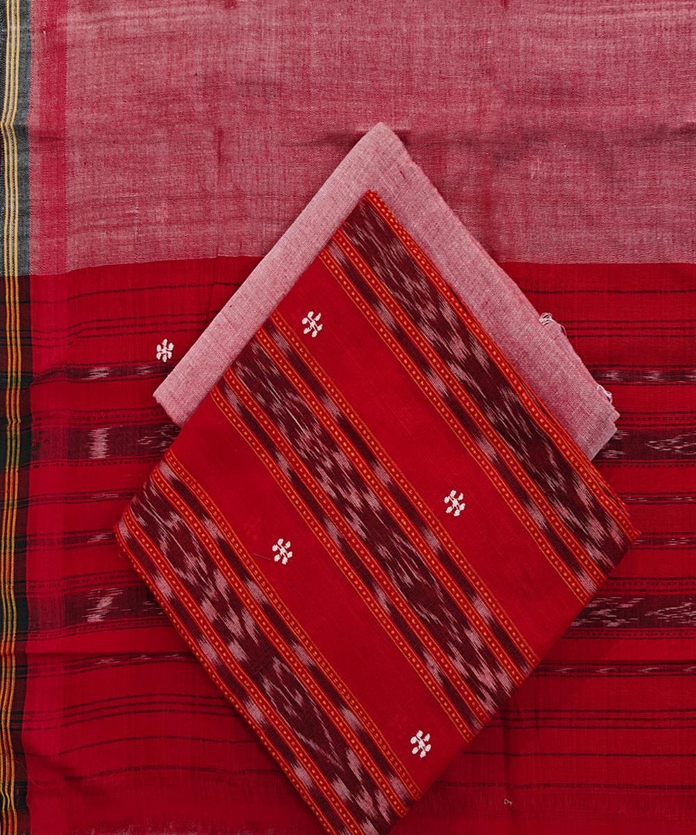 Red Pink Sambalpuri Handwoven Ikat Suit Set Image 1