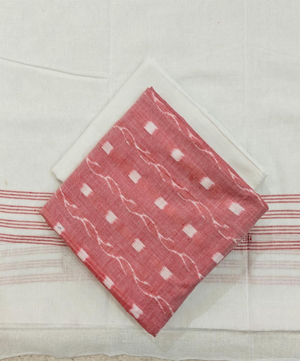 Pink White Sambalpuri Handwoven Ikat Suit Set Image 1