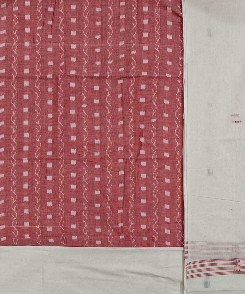 Pink White Sambalpuri Handwoven Ikat Suit Set Image 2