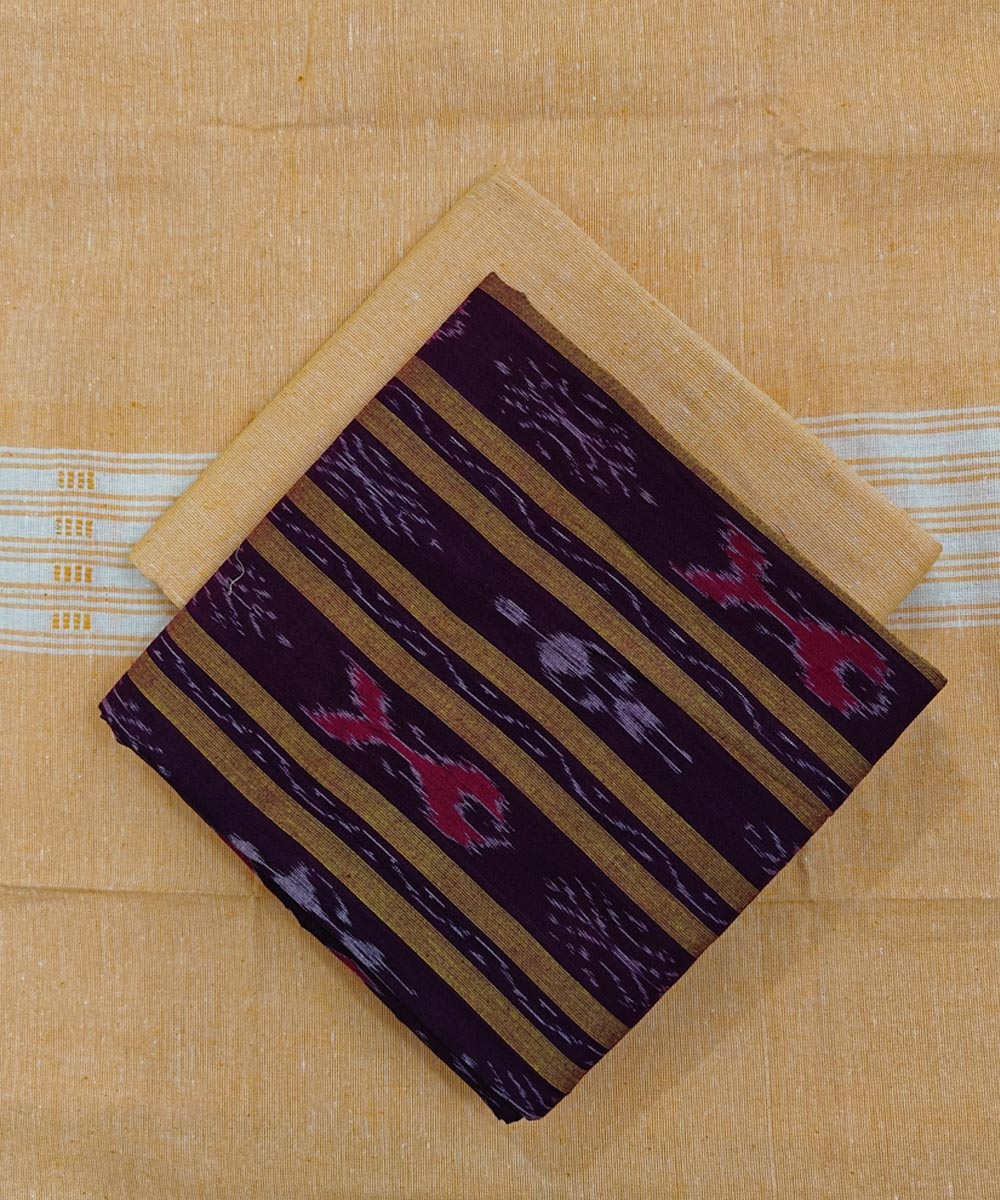 Maroon Yellow Sambalpuri Handwoven Ikat Suit Set Image 1