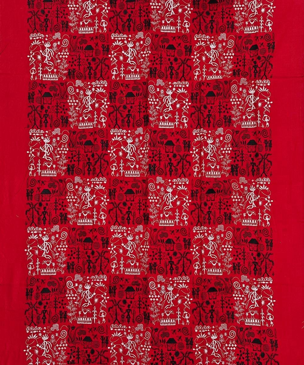 Red Black Sambalpuri Handwoven Ikat Suit Set Image 3