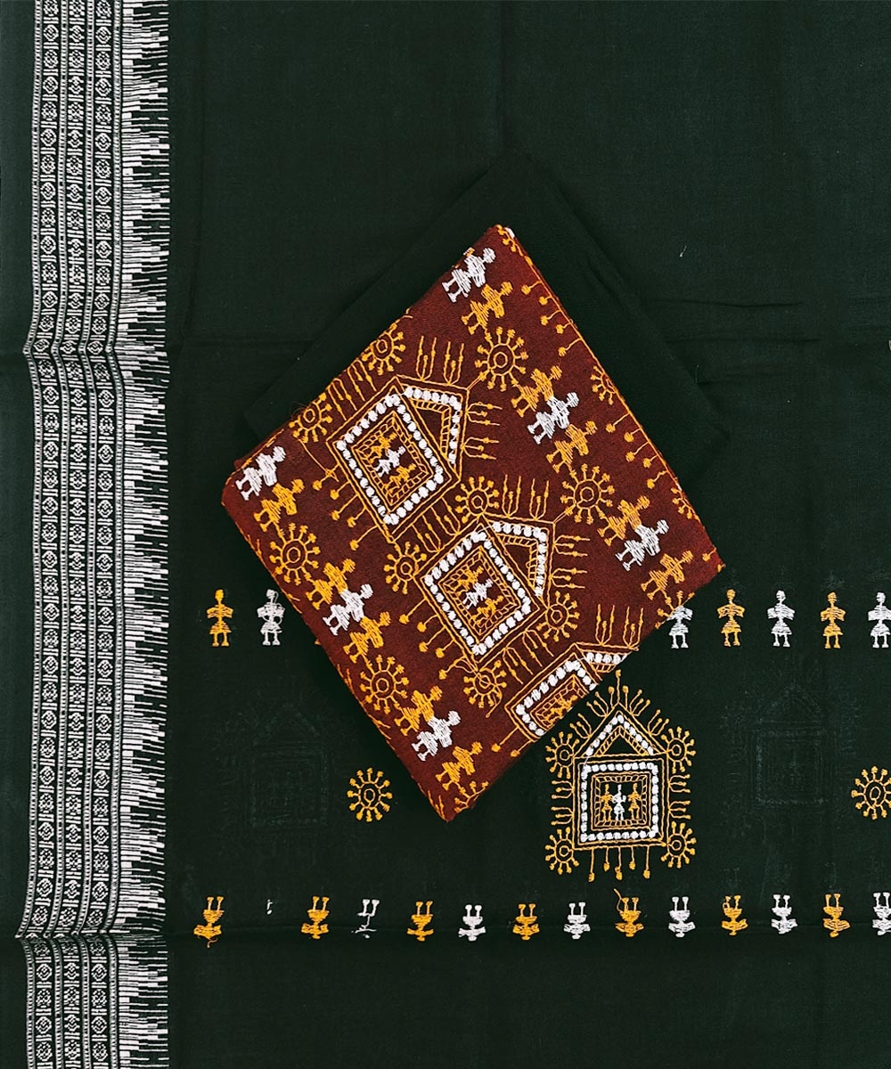 Maroon Black Sambalpuri Handwoven Ikat Suit Set Image 1