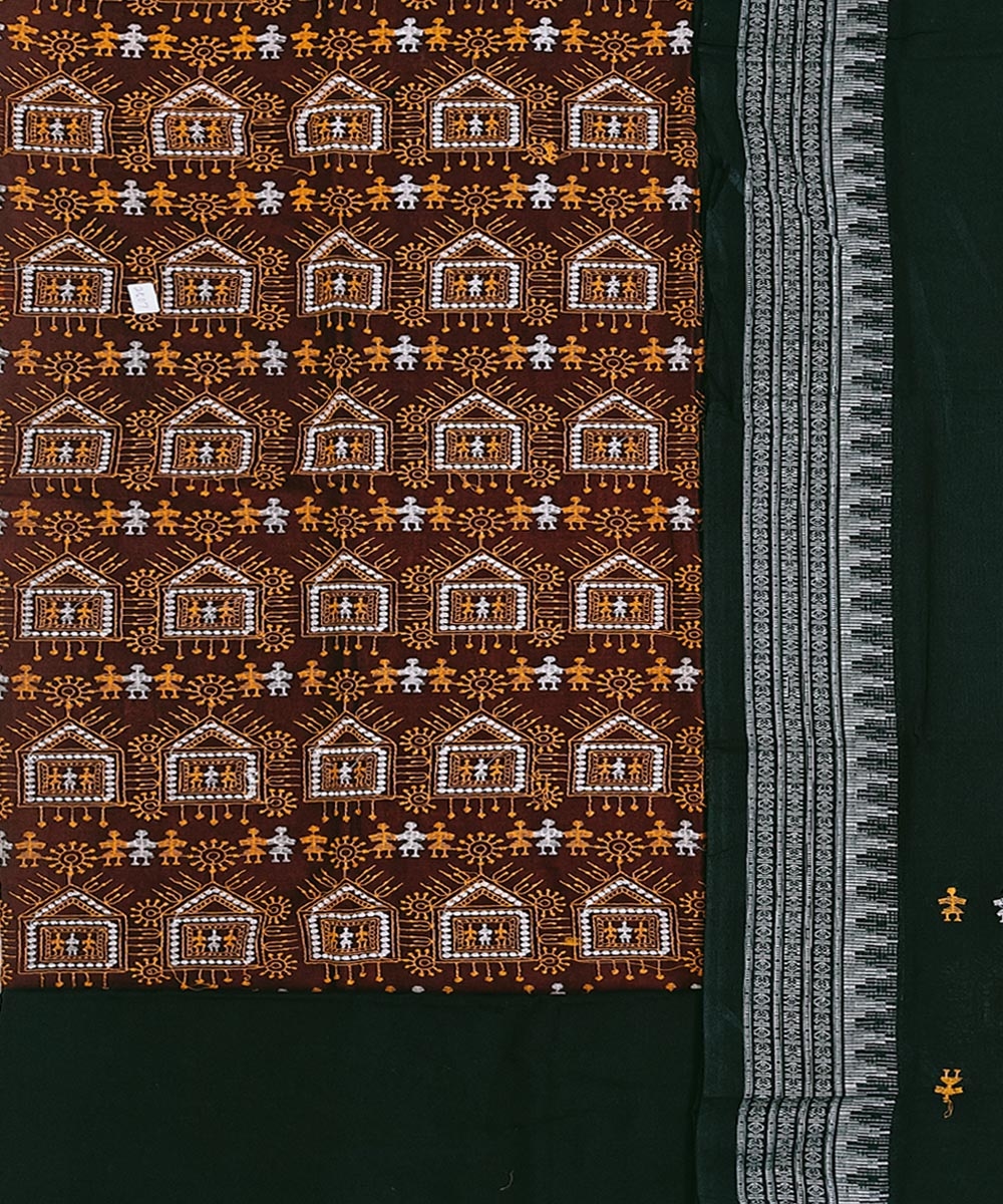 Maroon Black Sambalpuri Handwoven Ikat Suit Set Image 2