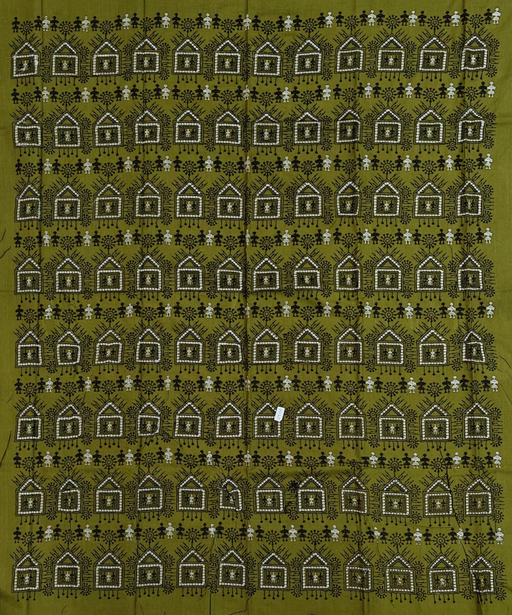 Olive Black Sambalpuri Handwoven Ikat Suit Set Image 3