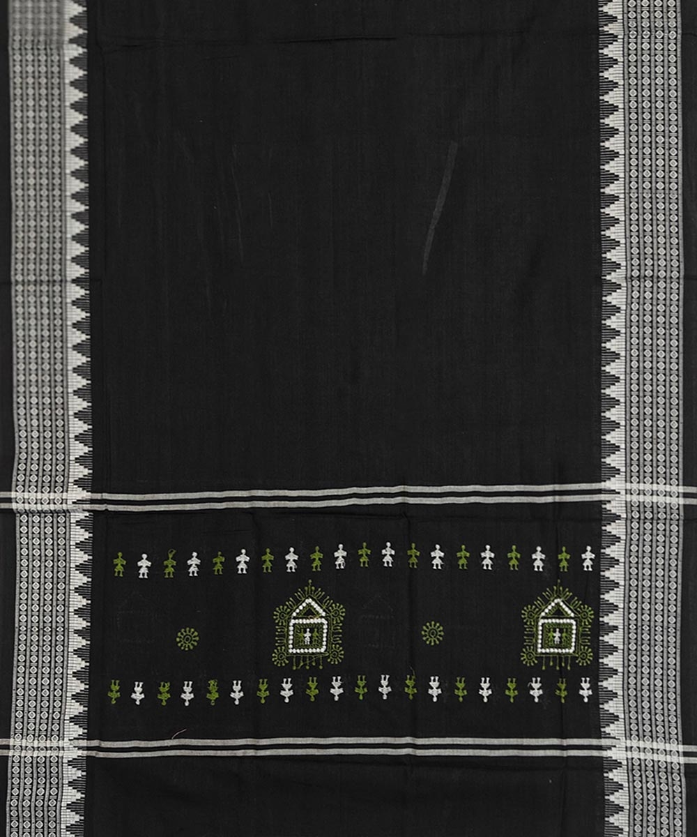 Olive Black Sambalpuri Handwoven Ikat Suit Set Image 4