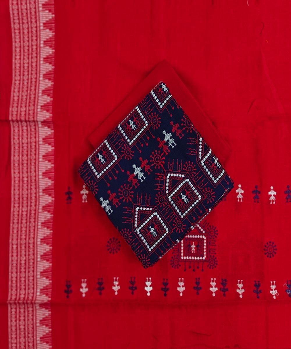 Blue Maroon Sambalpuri Handwoven Ikat Suit Set Image 1
