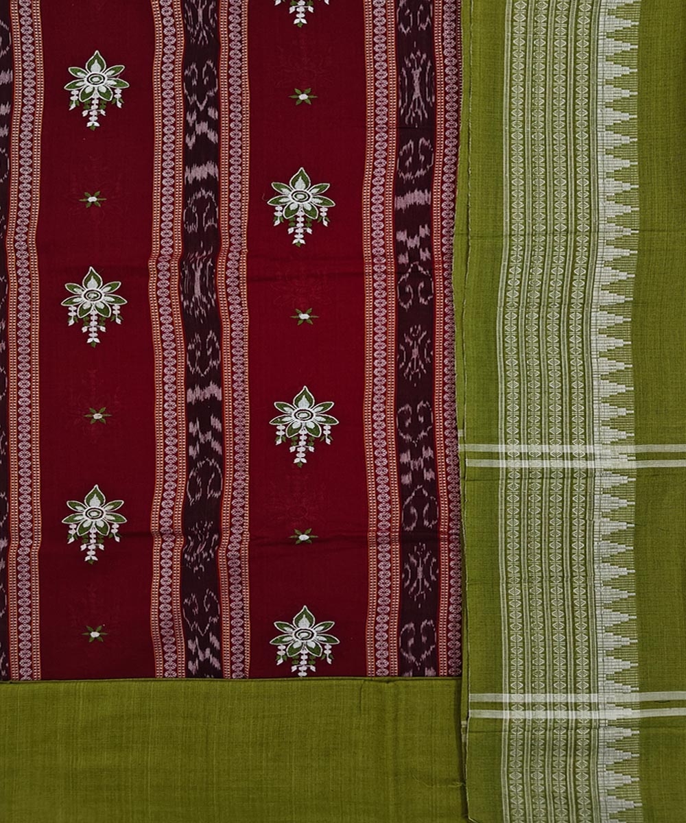 Olive Maroon Sambalpuri Handwoven Ikat Suit Set Image 2