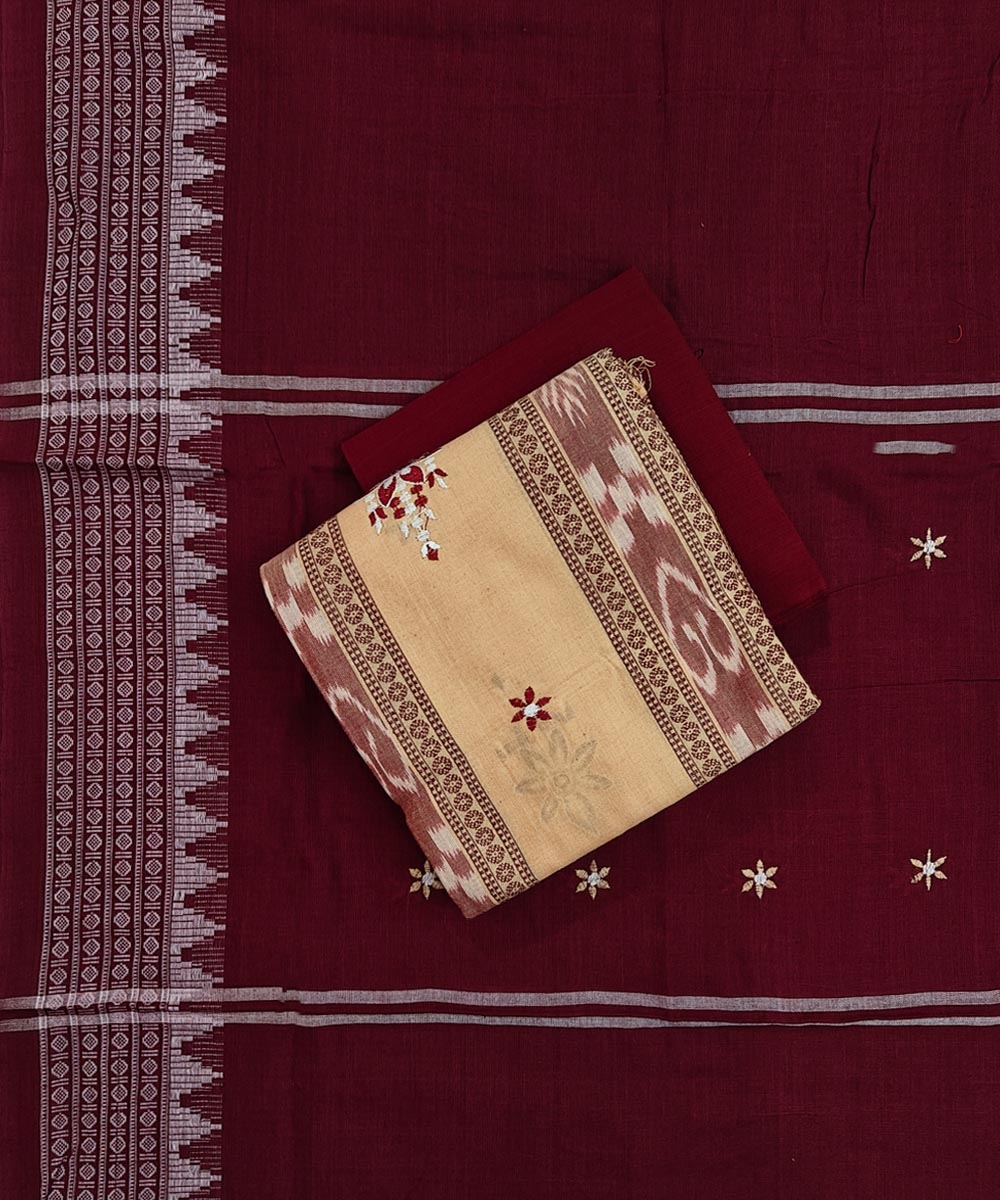 Beige Maroon Sambalpuri Handwoven Ikat Suit Set Image 1