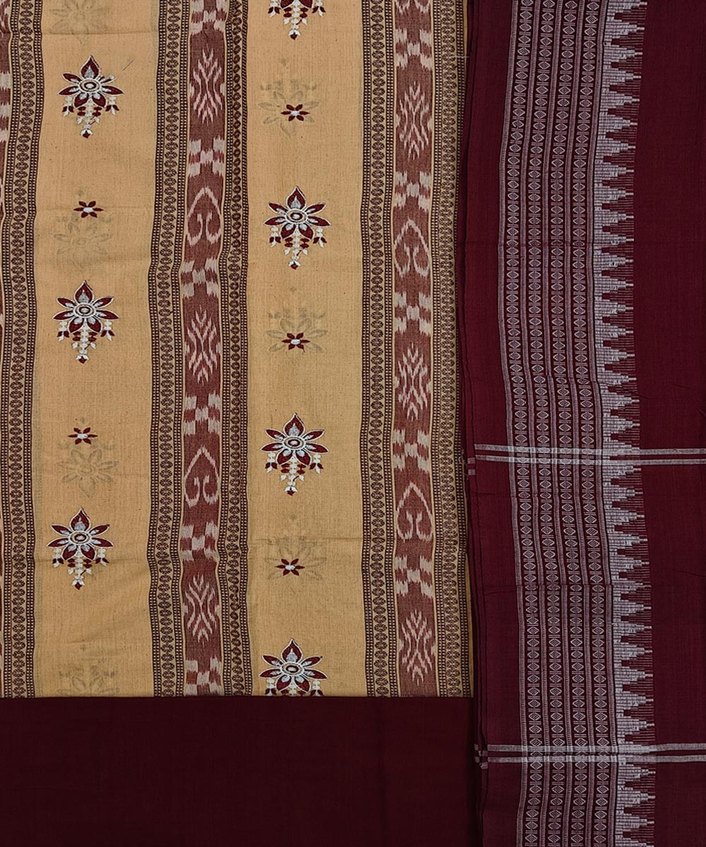 Beige Maroon Sambalpuri Handwoven Ikat Suit Set Image 2
