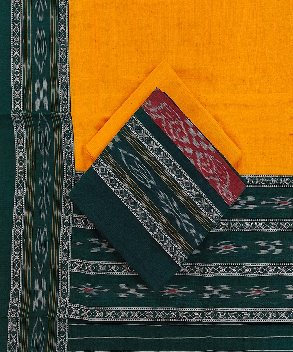 Green Yellow Sambalpuri Handwoven Ikat Suit Set Image 1