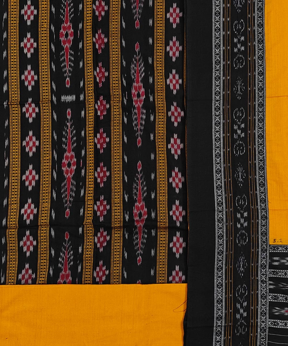 Black Yellow Sambalpuri Handwoven Ikat Suit Set Image 2