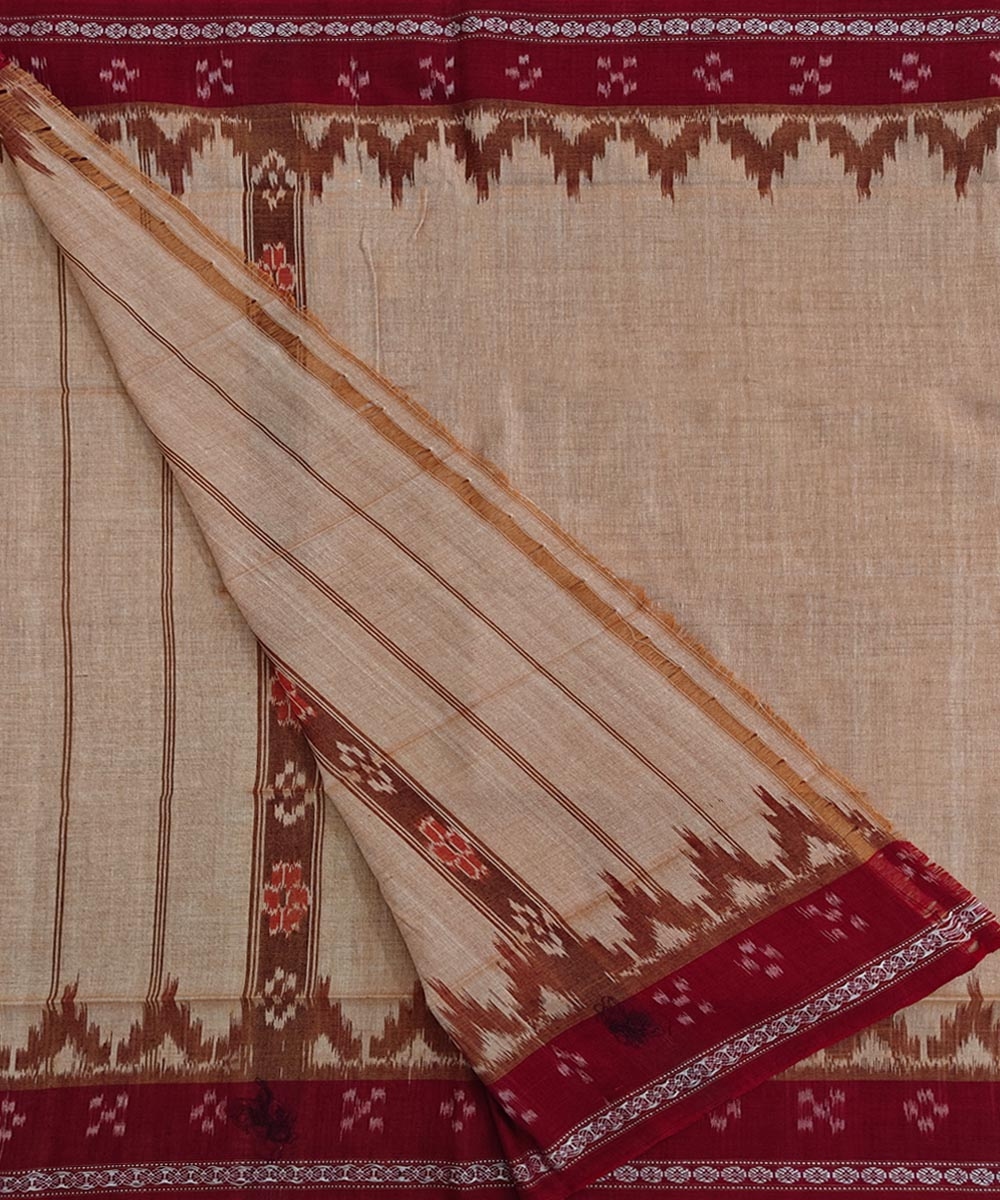 Beige Maroon Sambalpuri Handwoven Cotton Gamuchha Image 2