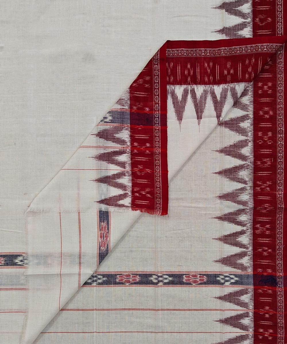 White Maroon Sambalpuri Handwoven Cotton Gamuchha Image 1