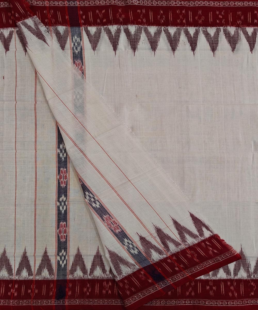 White Maroon Sambalpuri Handwoven Cotton Gamuchha Image 2