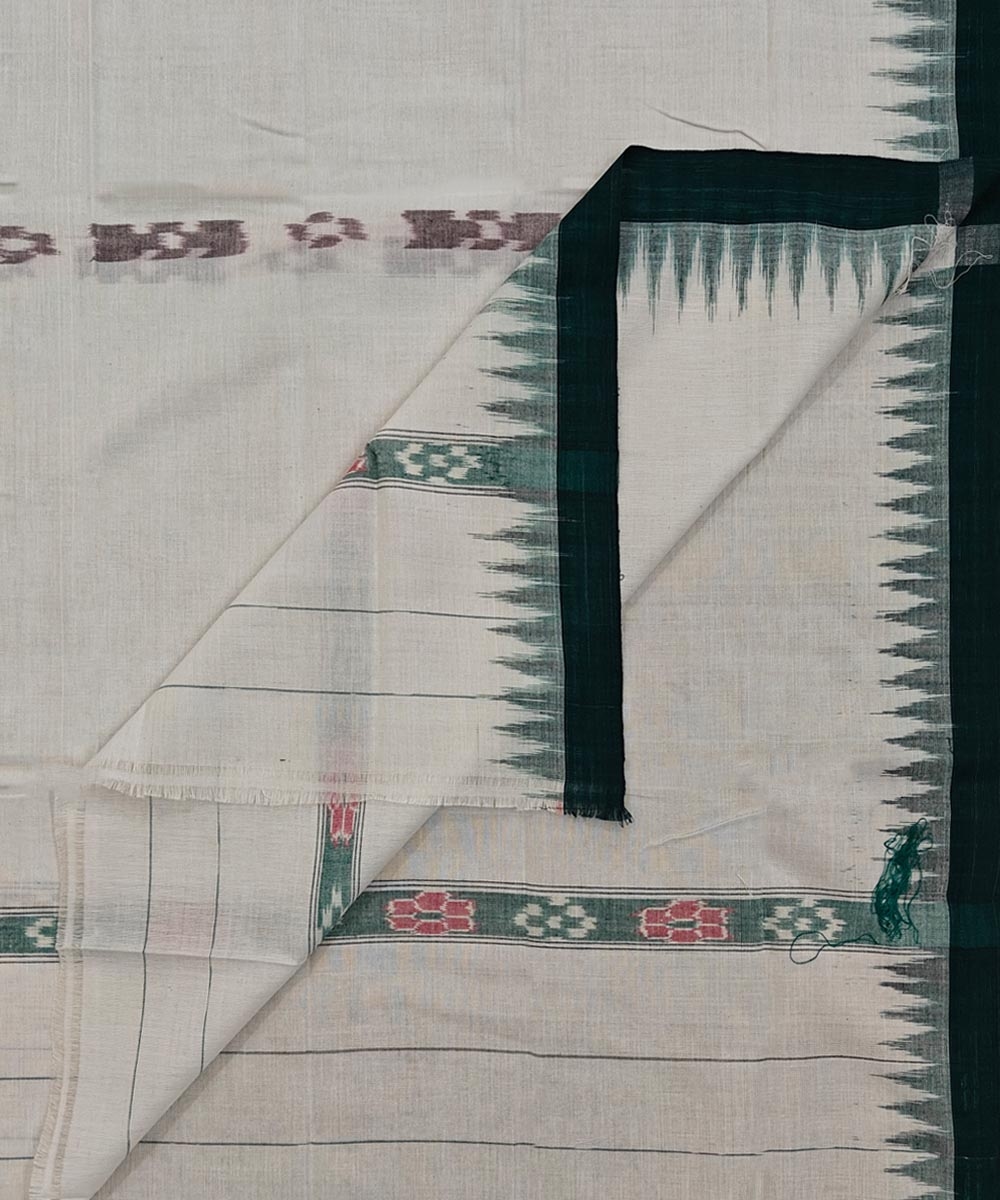 White Green Sambalpuri Handwoven Cotton Gamuchha Image 1