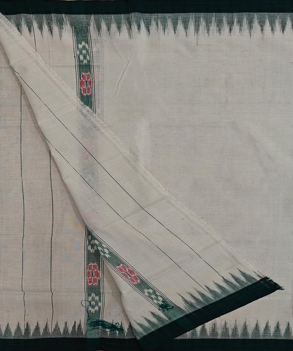 White Green Sambalpuri Handwoven Cotton Gamuchha Image 2