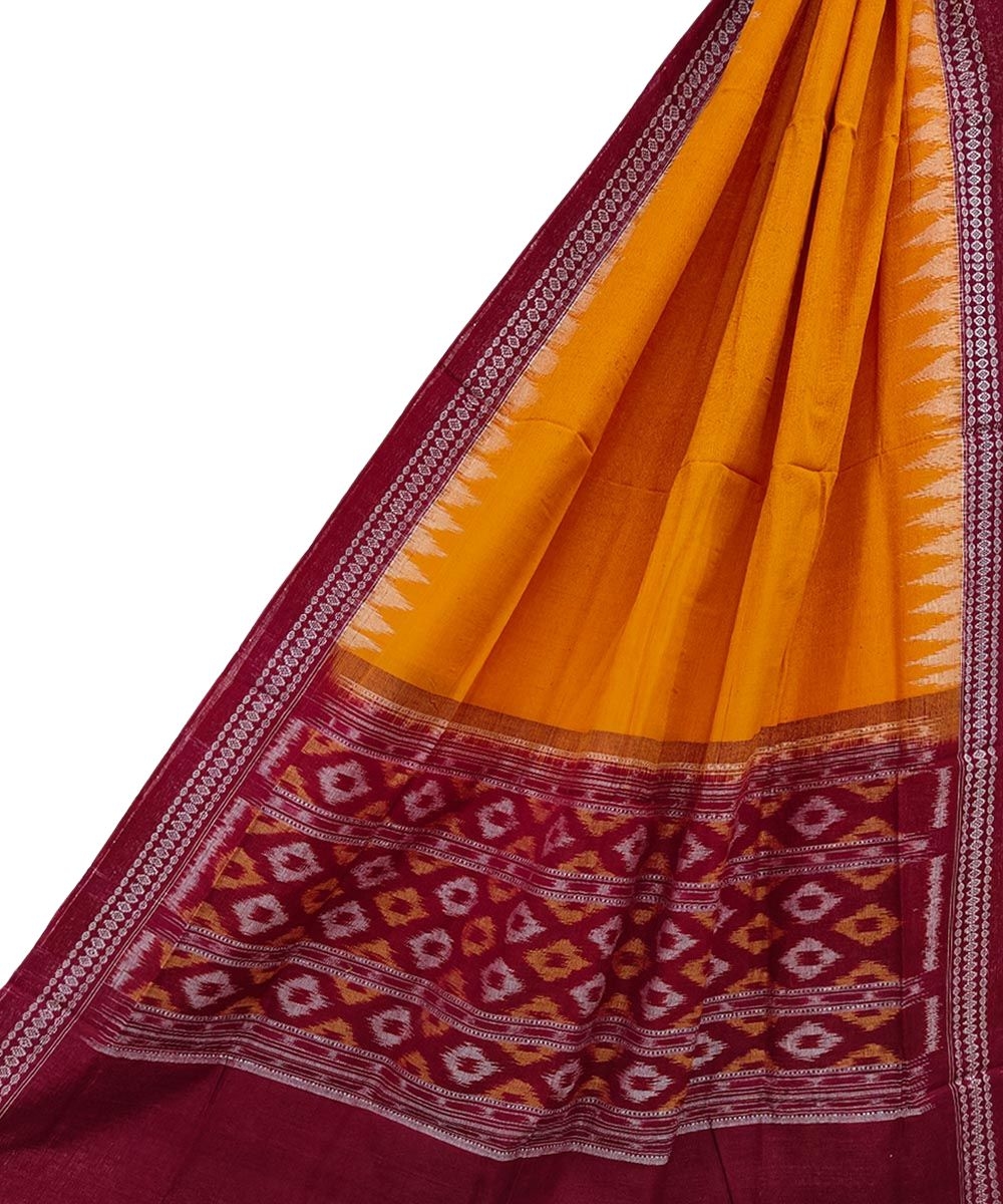 Yellow Maroon Sambalpuri Handwoven Single Ikat Cotton Dupatta Image 1