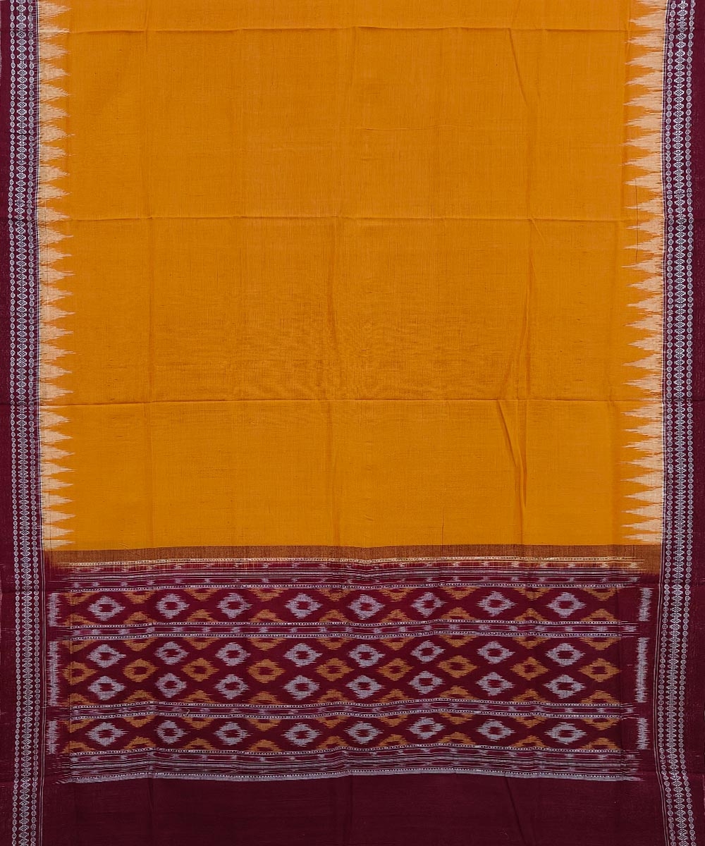 Yellow Maroon Sambalpuri Handwoven Single Ikat Cotton Dupatta Image 2