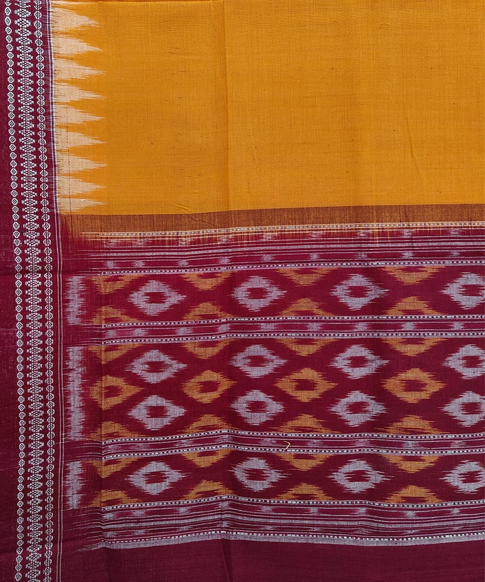 Yellow Maroon Sambalpuri Handwoven Single Ikat Cotton Dupatta Image 3