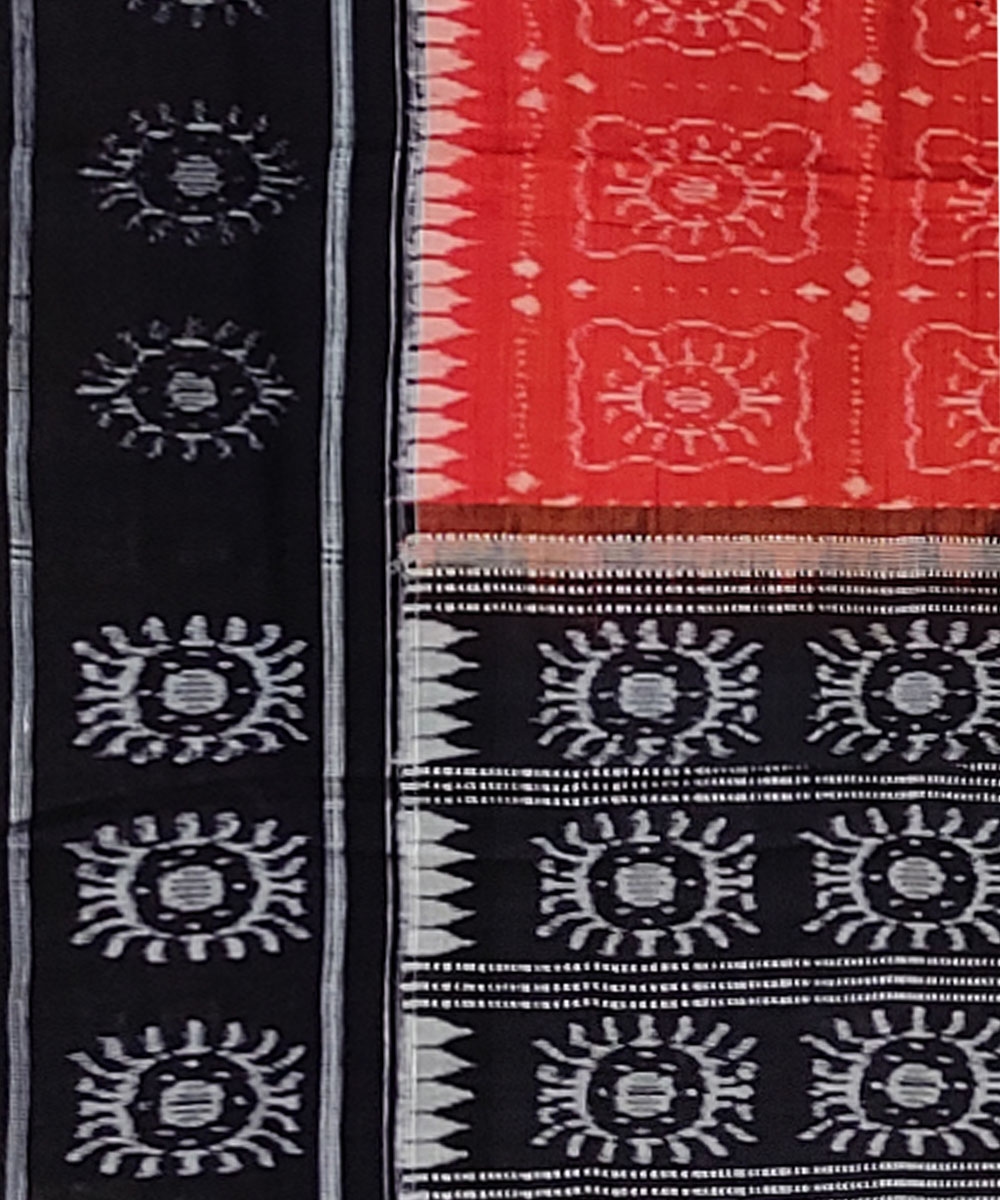 Rust Black Sambalpuri Handwoven Single Ikat Cotton Dupatta Image 3