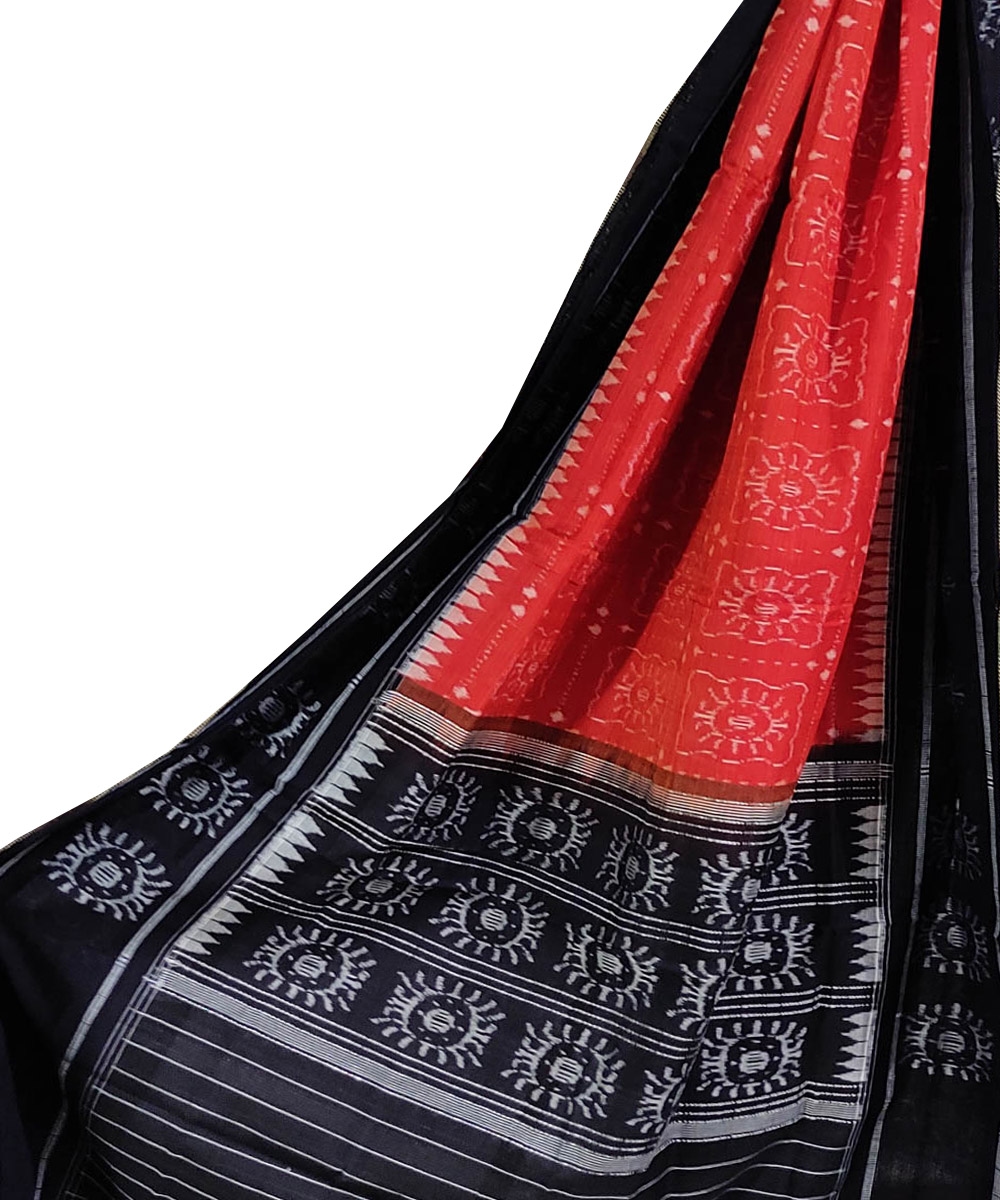 Rust Black Sambalpuri Handwoven Single Ikat Cotton Dupatta Image 1