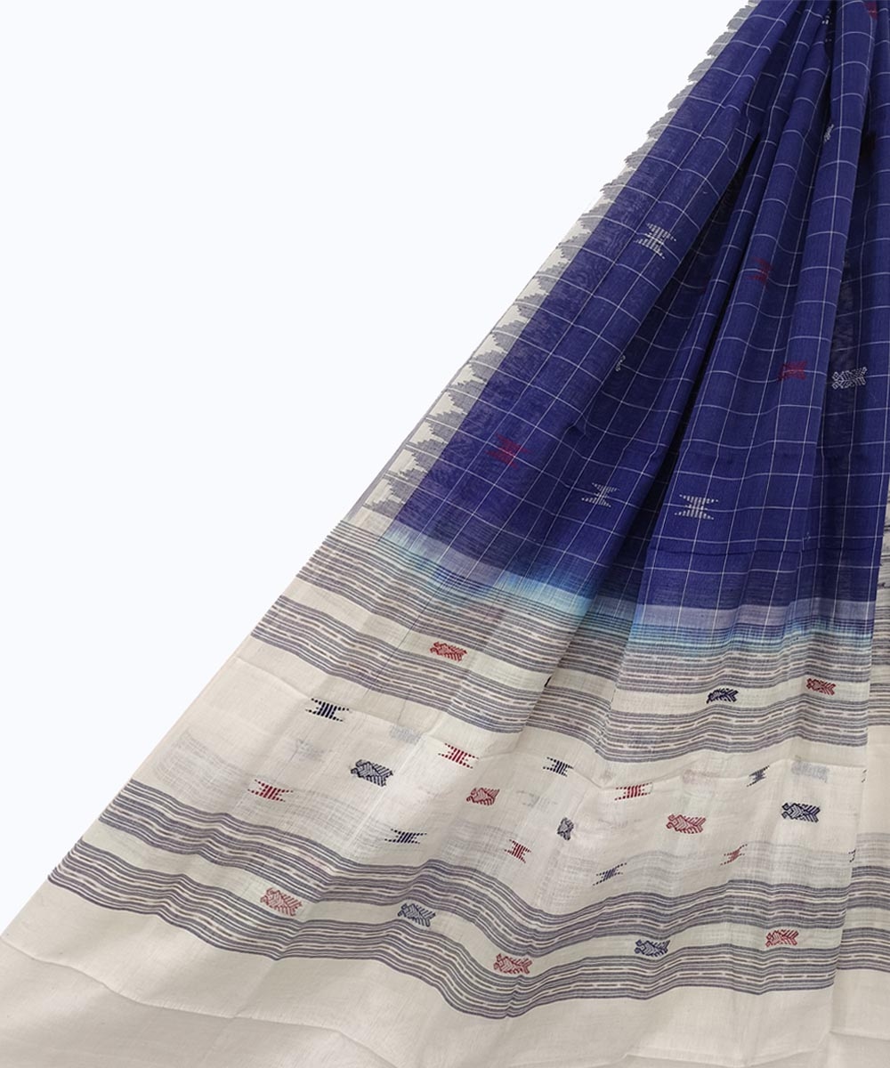 Blue White Sambalpuri Handwoven Single Ikat Cotton Dupatta SFCDUP0269