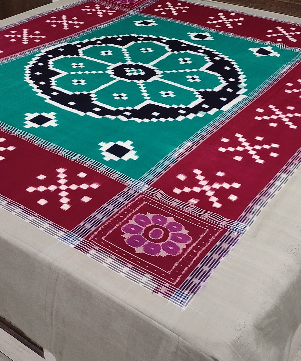 Green Maroon Sambalpuri Handwoven Cotton Double Bed Sheet Image 2