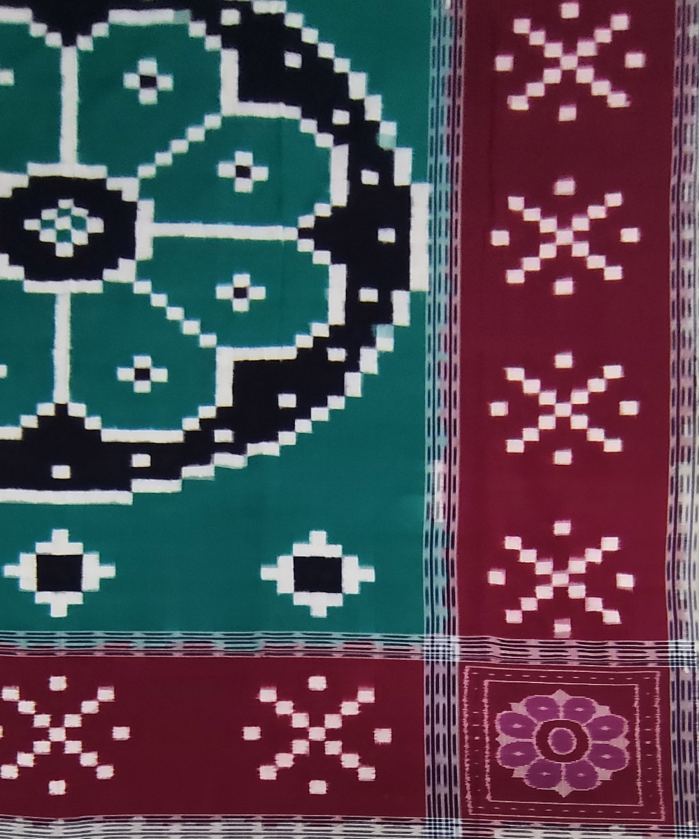 Green Maroon Sambalpuri Handwoven Cotton Double Bed Sheet Image 3