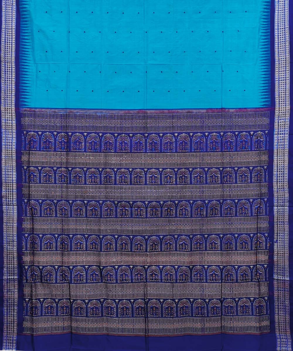 Sky Blue Handwoven Bomkei Silk Saree Image 2