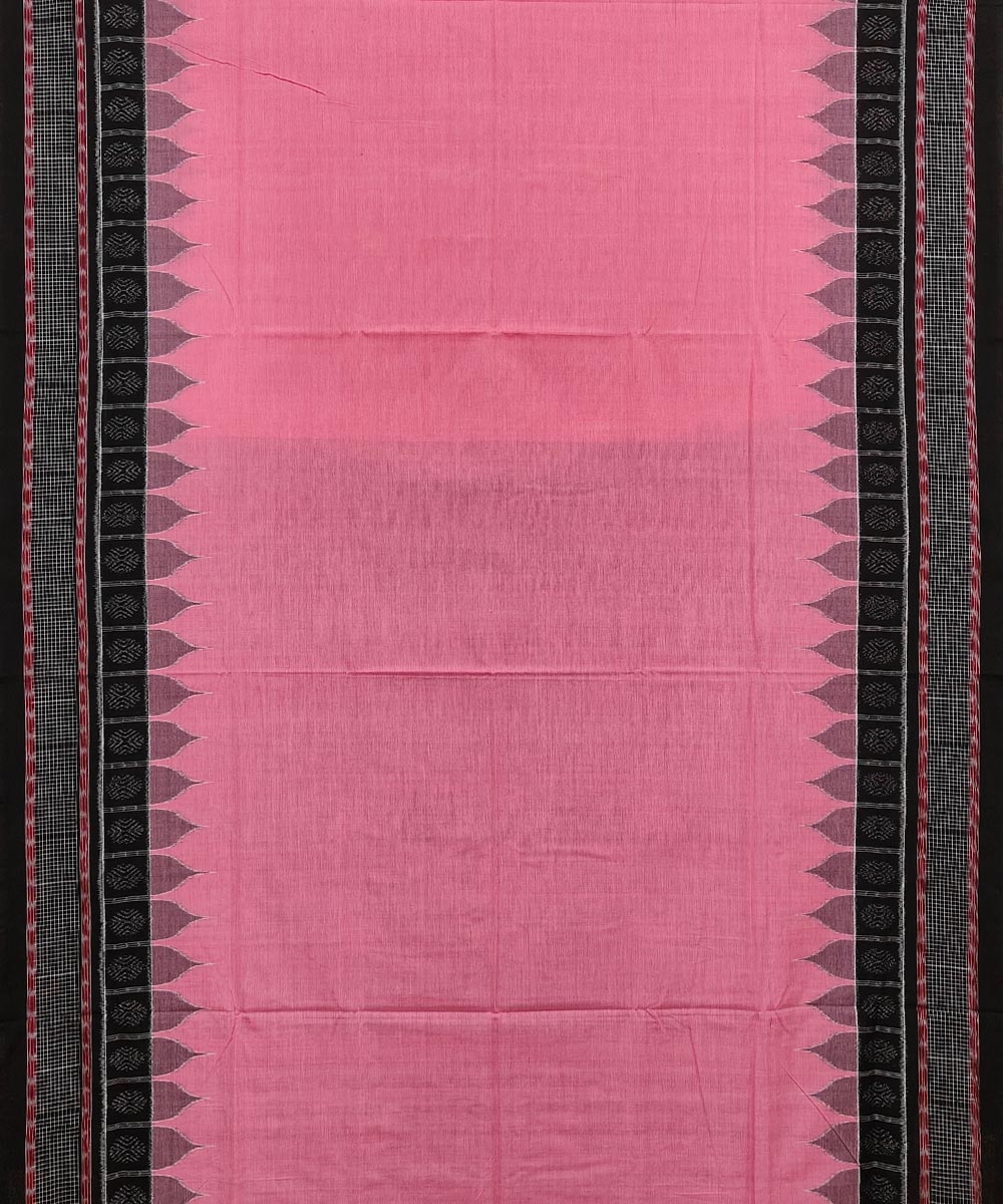 Pink Black Sambalpuri Handwoven Single Ikat Cotton Saree Image 3