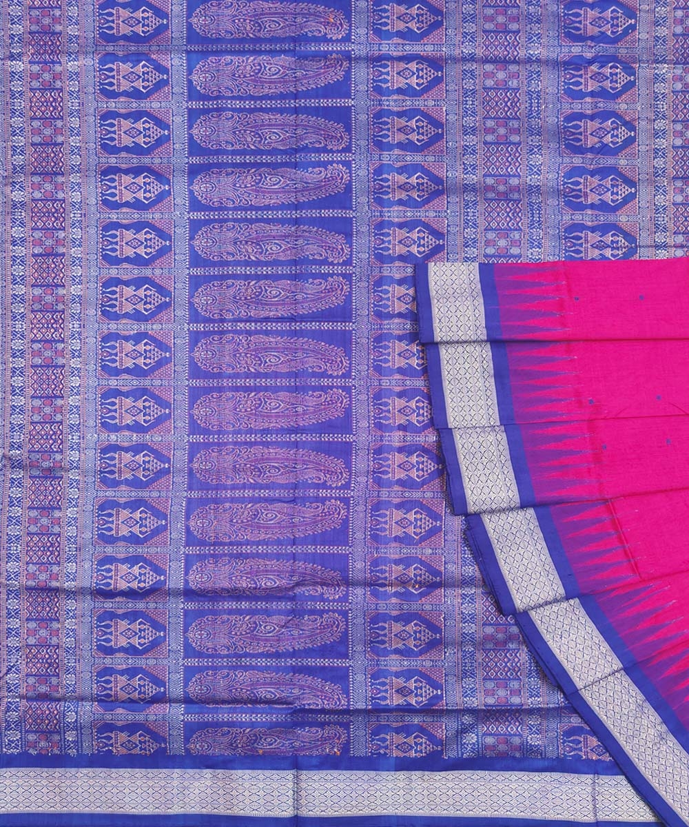 Pink Blue Handwoven Bomkei Silk Saree Image 1