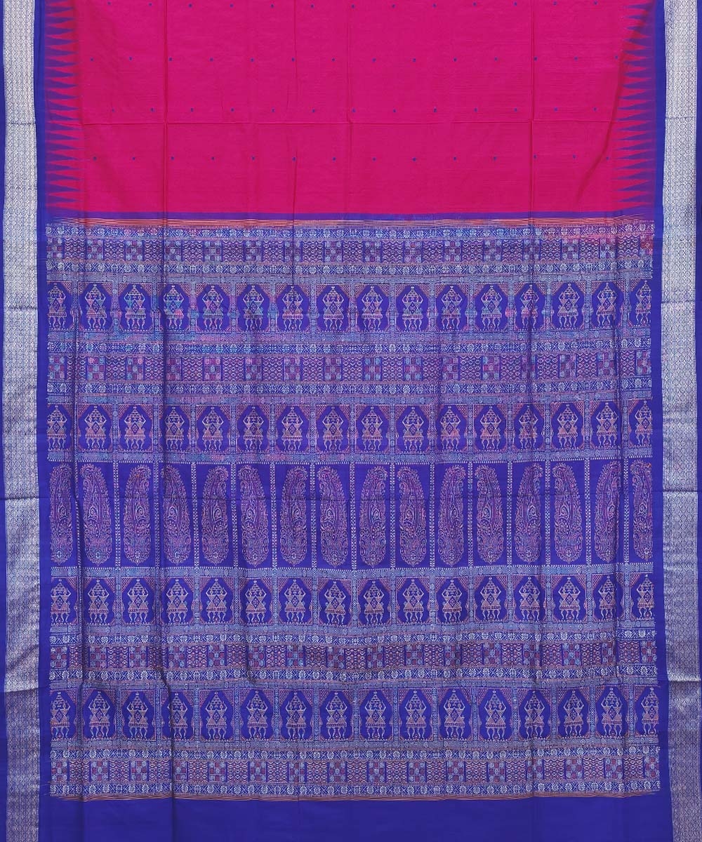 Pink Blue Handwoven Bomkei Silk Saree Image 2