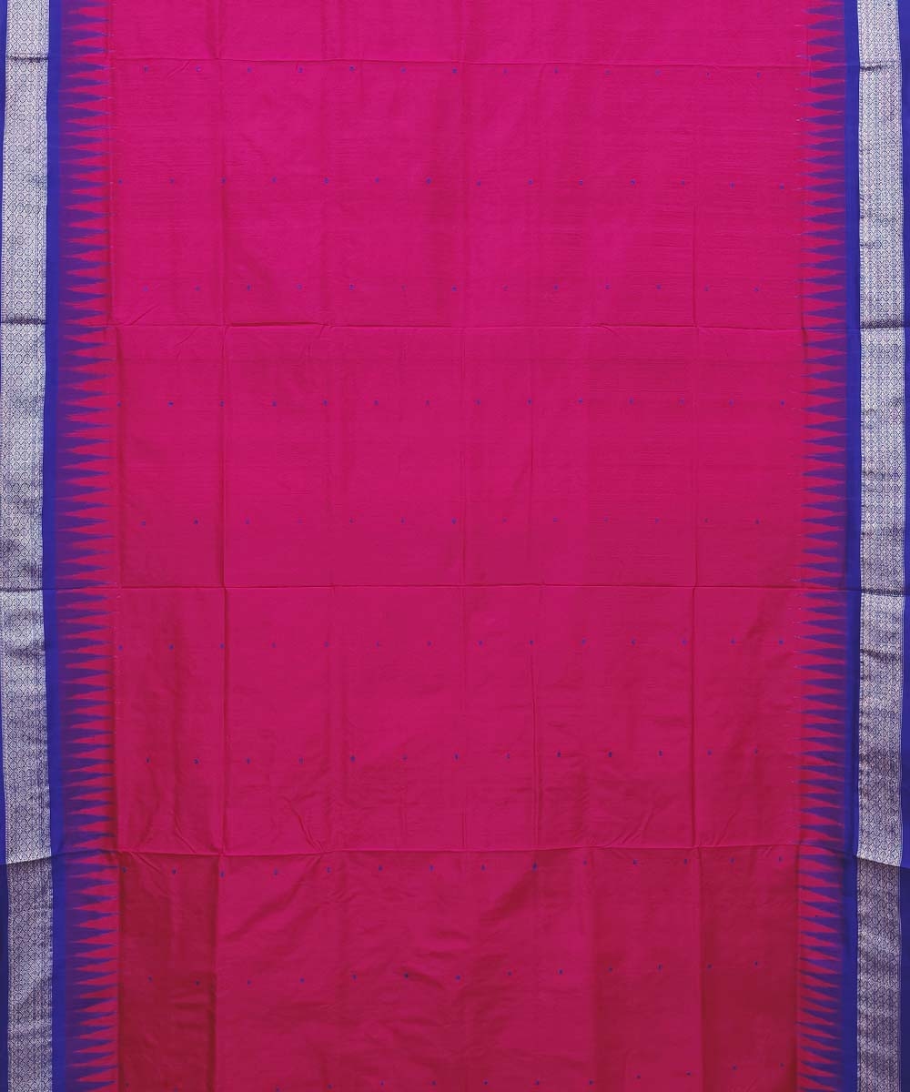 Pink Blue Handwoven Bomkei Silk Saree Image 3