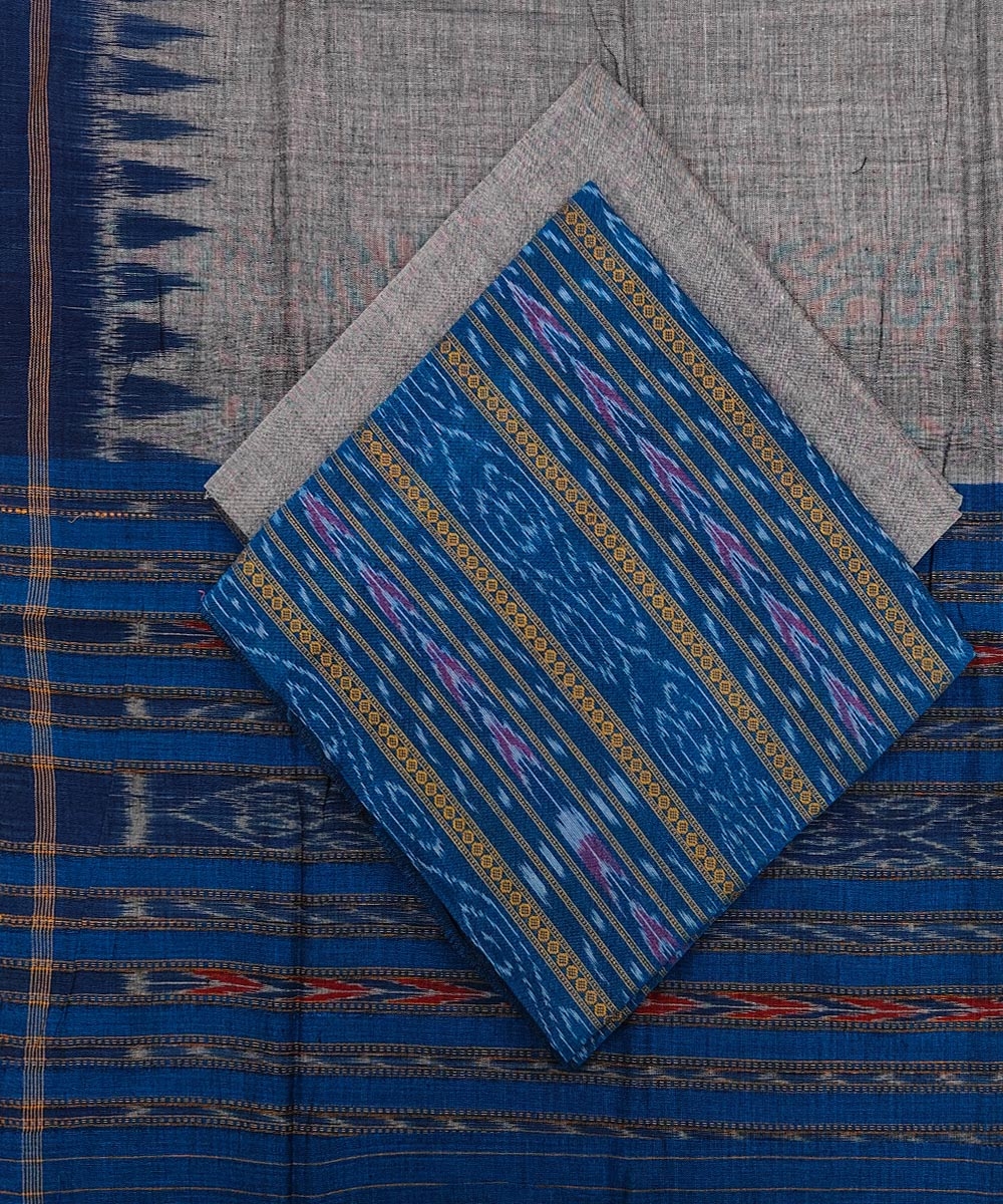 Blue Gray Nuapatna Handwoven Single Ikat Suit Set Image 1