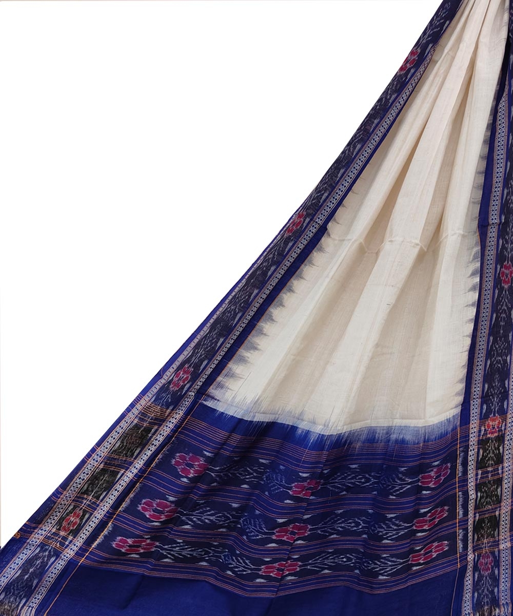 White Sambalpuri Handwoven Single Ikat Cotton Dupatta Image 1