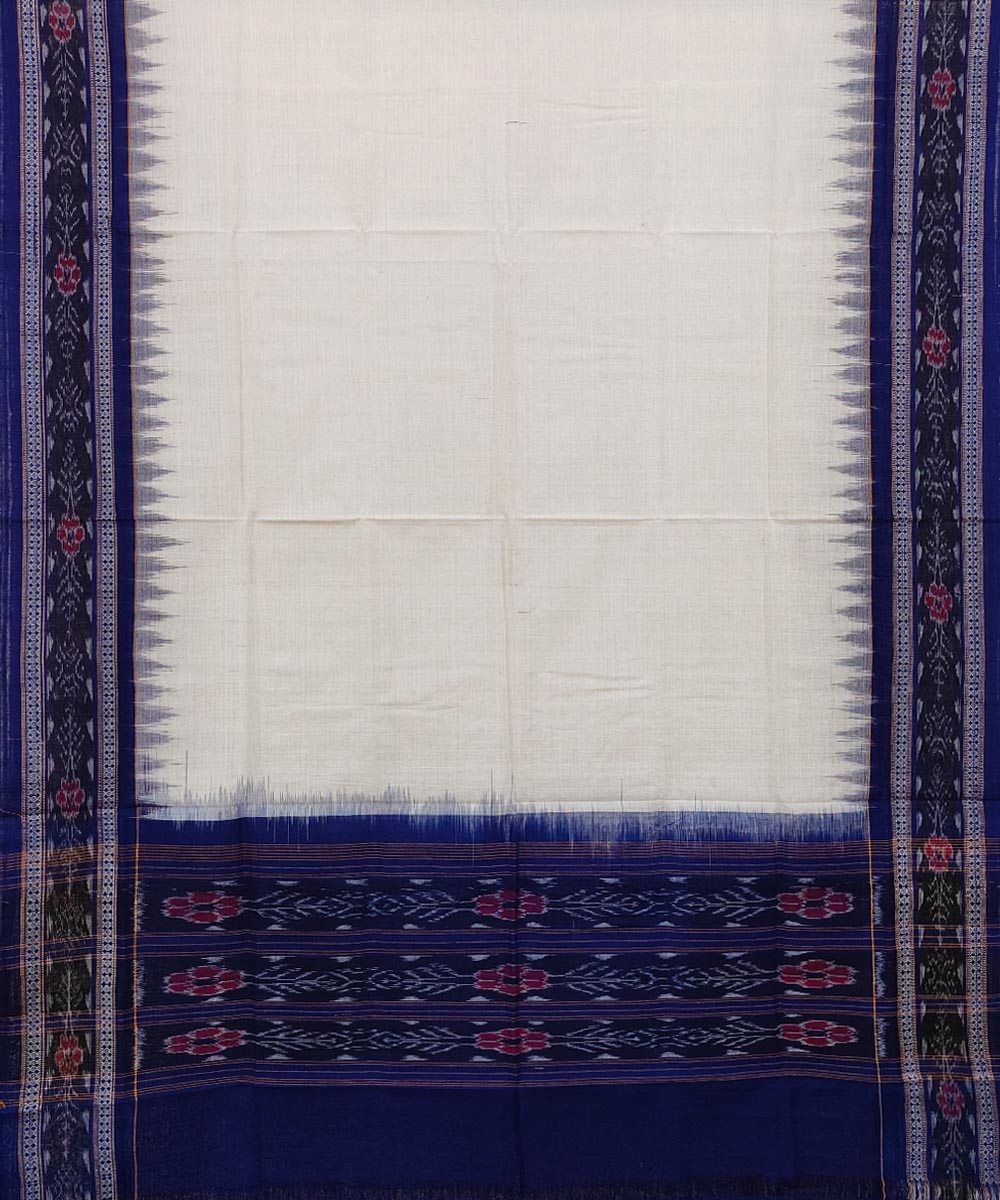 White Sambalpuri Handwoven Single Ikat Cotton Dupatta Image 2