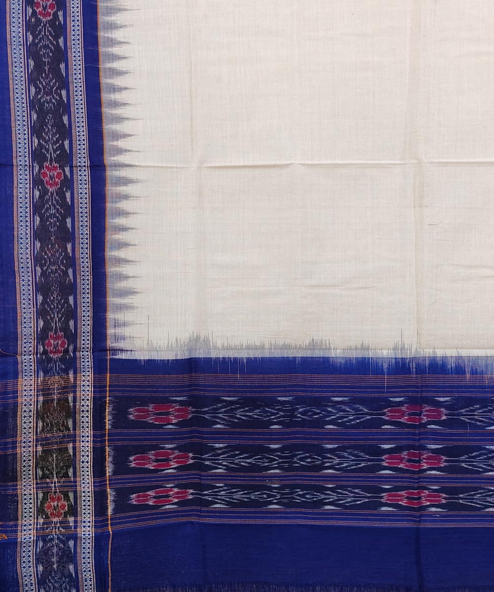 White Sambalpuri Handwoven Single Ikat Cotton Dupatta Image 3