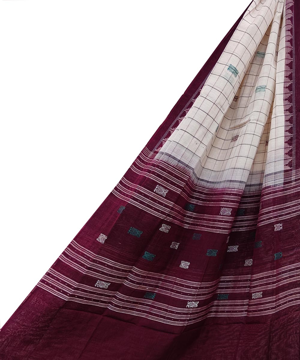 Offwhite Maroon Sambalpuri Handwoven Single Ikat Cotton Dupatta Image 1