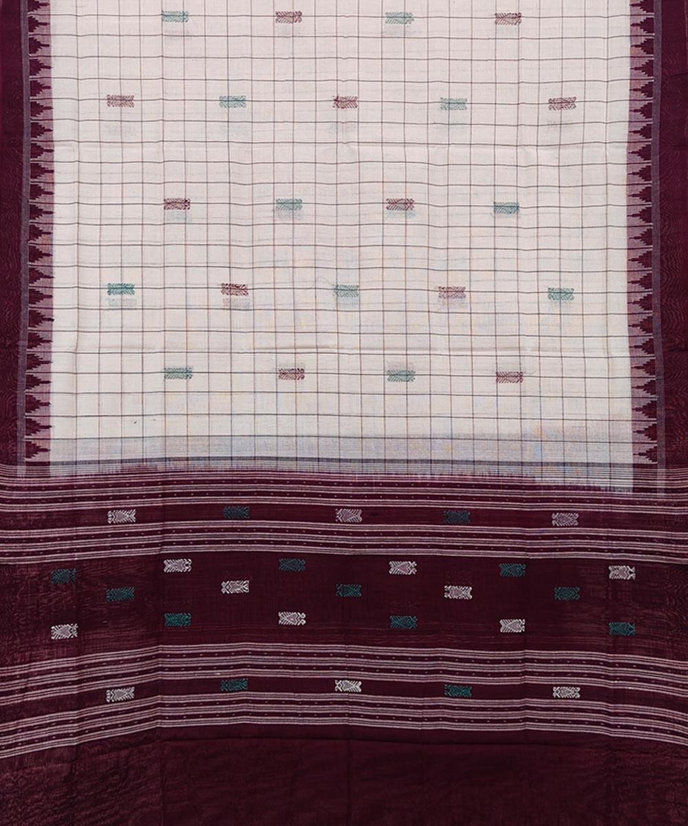 Offwhite Maroon Sambalpuri Handwoven Single Ikat Cotton Dupatta Image 2