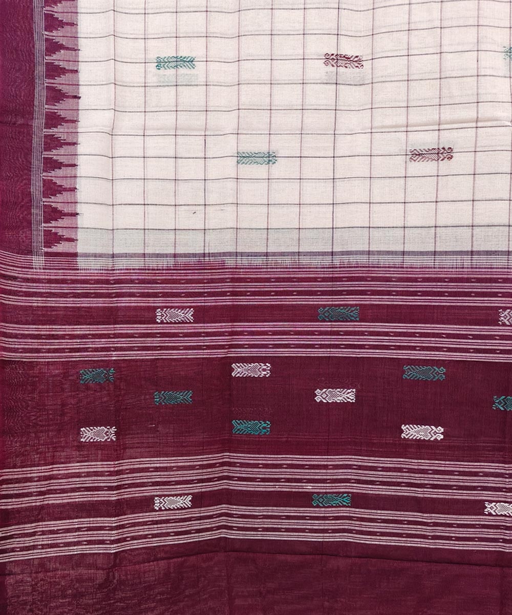 Offwhite Maroon Sambalpuri Handwoven Single Ikat Cotton Dupatta Image 3