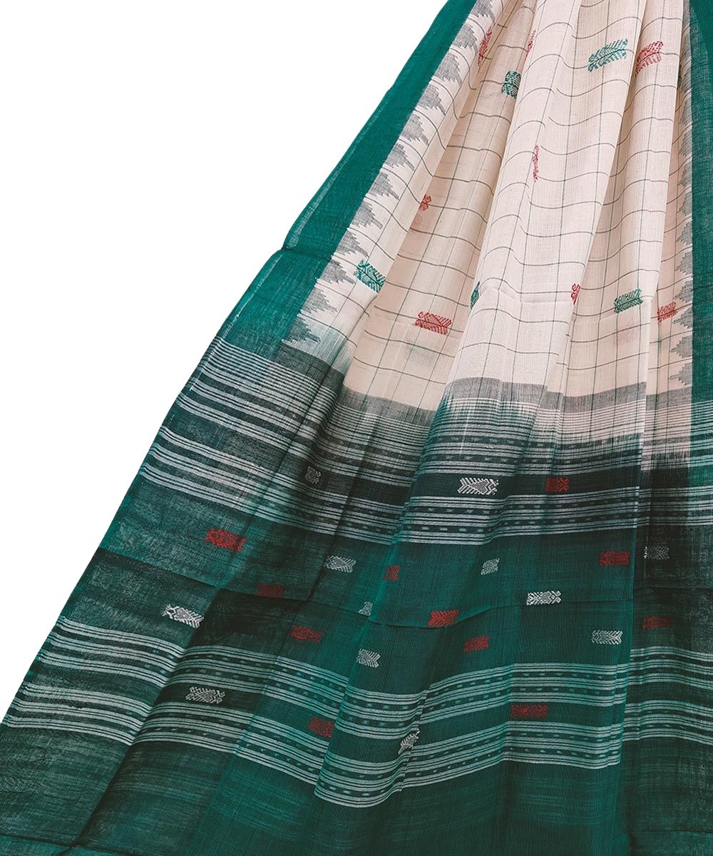 Offwhite Green Sambalpuri Handwoven Single Ikat Cotton Dupatta Image 1