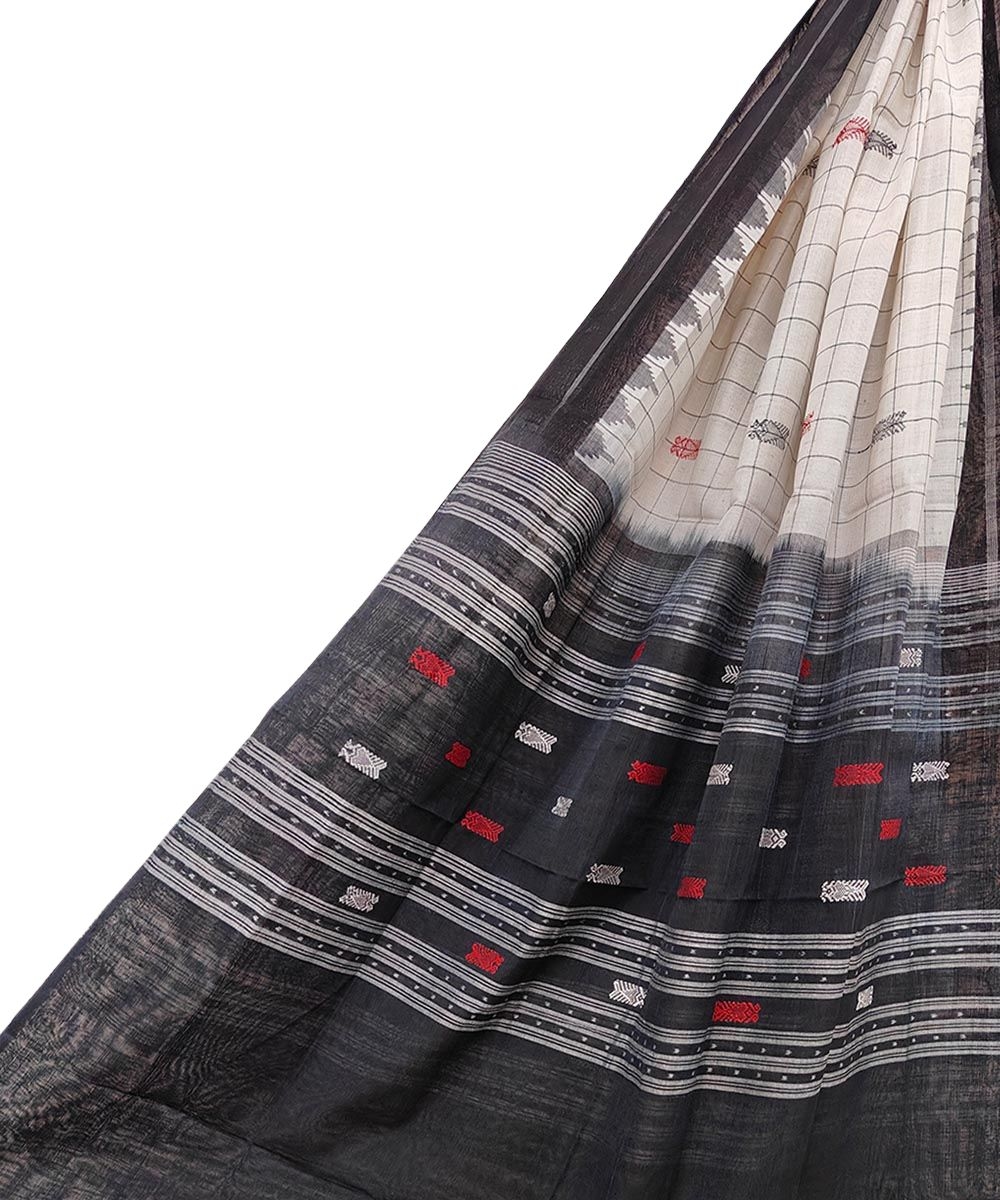 Offwhite Black Sambalpuri Handwoven Single Ikat Cotton Dupatta Image 1