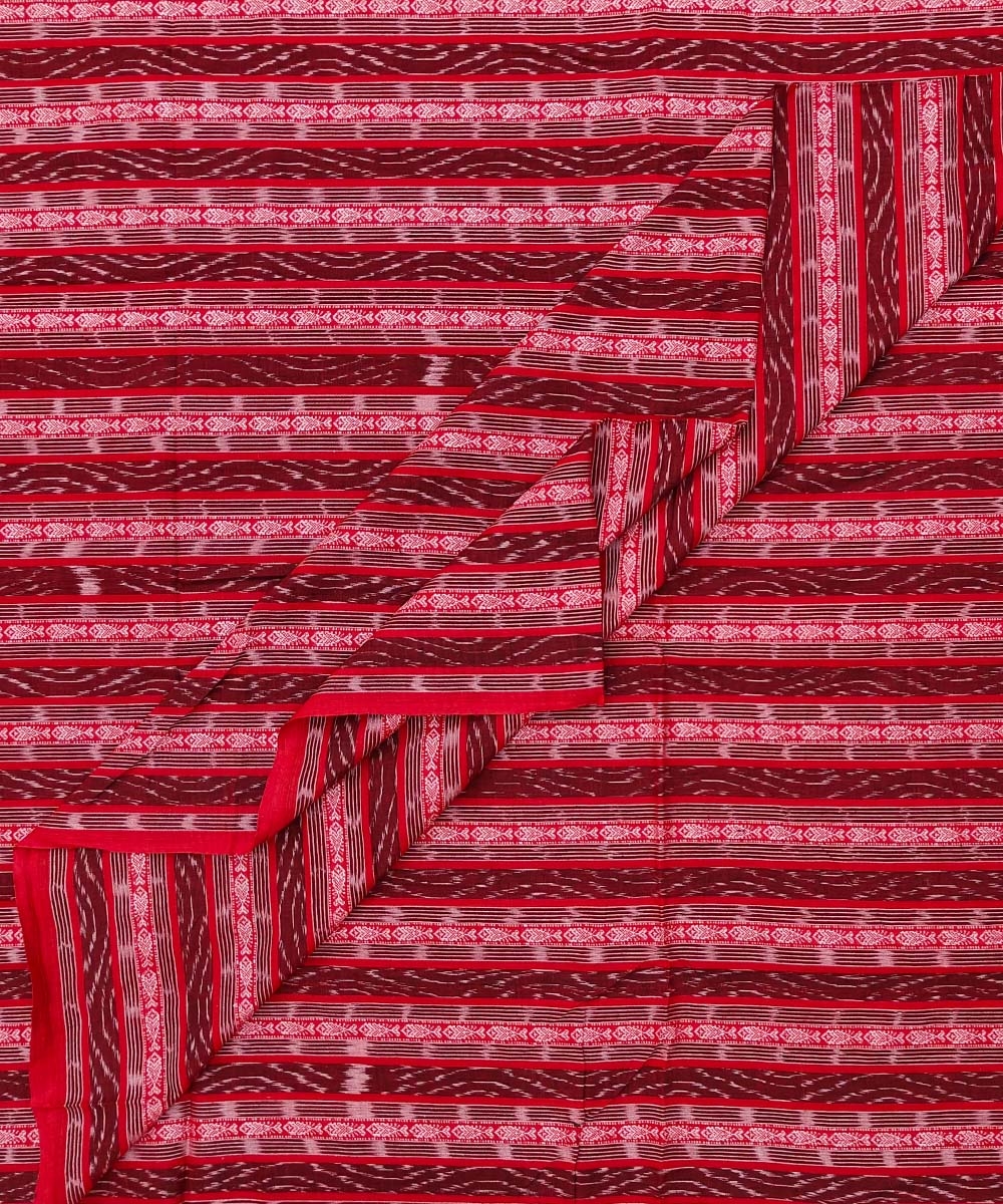 Red Sambalpuri Handwoven Single Ikat Shirting Materials Image 2